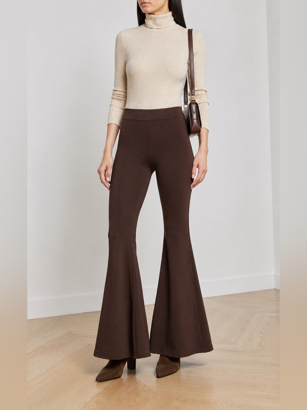 L'Agence Kiki Ponte Pant Chicory Coffee High Waist Flare Leg Stretch Size XS